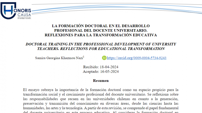 Profesora Samira Khazmou publica artículo científico en la Revista Honoris Causa de la Universidad de Yacambú